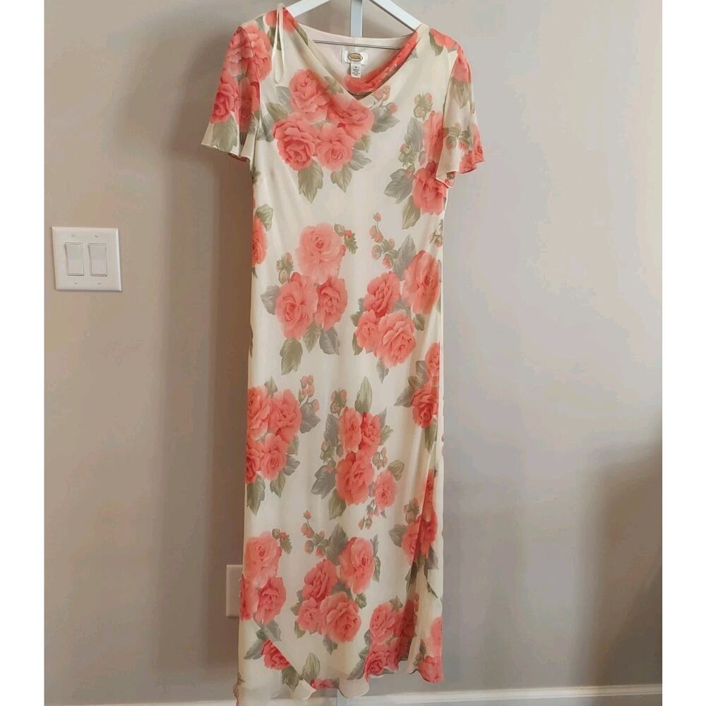 Vintage Talbots Silk Floral Maxi Dress Roses Romantic Fairy Coquette 14 Cowl